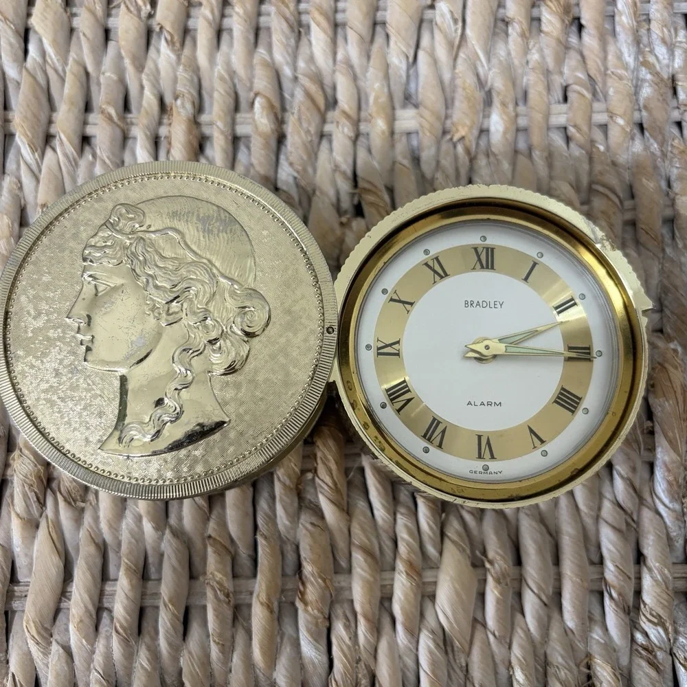 Vintage Bradley Travel Alarm Clock 1970s Made‎ In Germany In Working Order Gold
